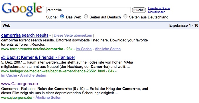 Platz 3 für den Begriff "Camorrha" - auch OK